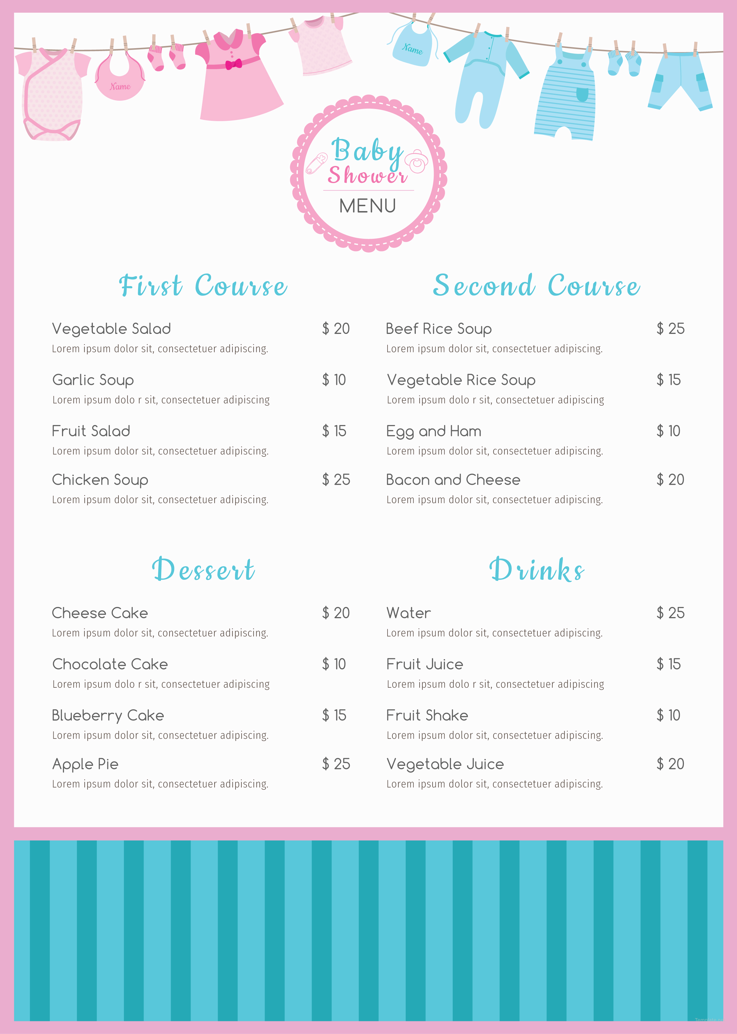 Free Baby Shower Menu Template In Adobe Photoshop Microsoft Word