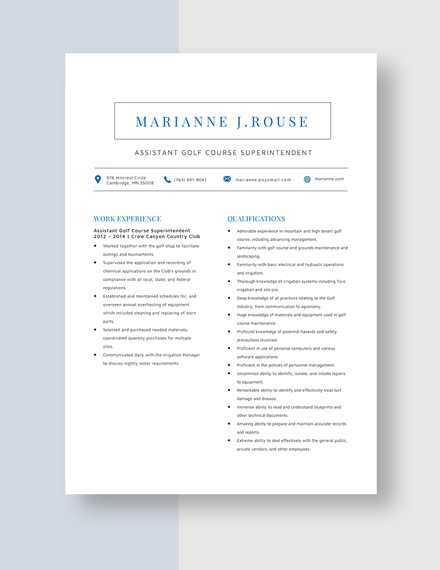 Assistant Golf Course Superintendent Resume Template