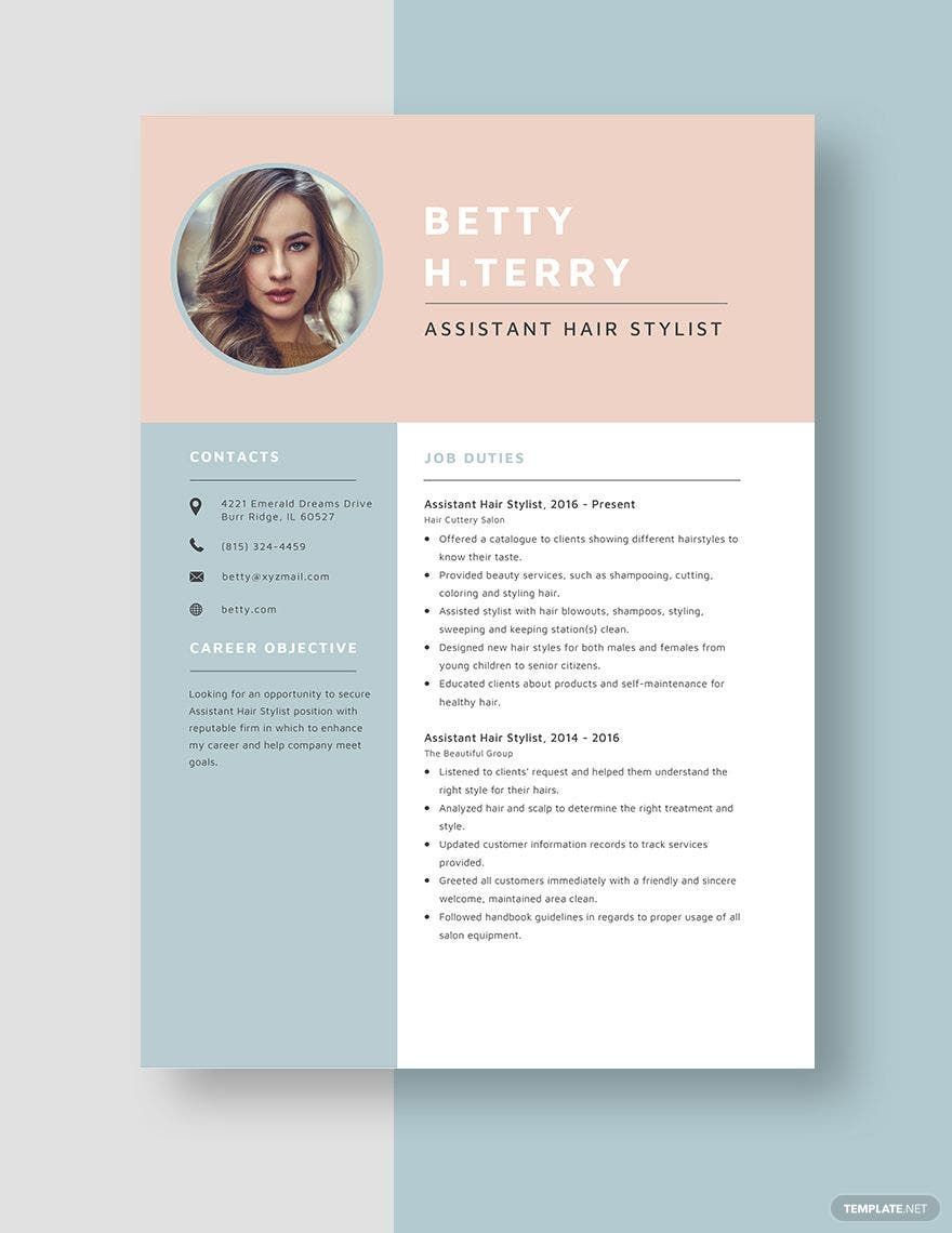 Assistant Hair Stylist Resume