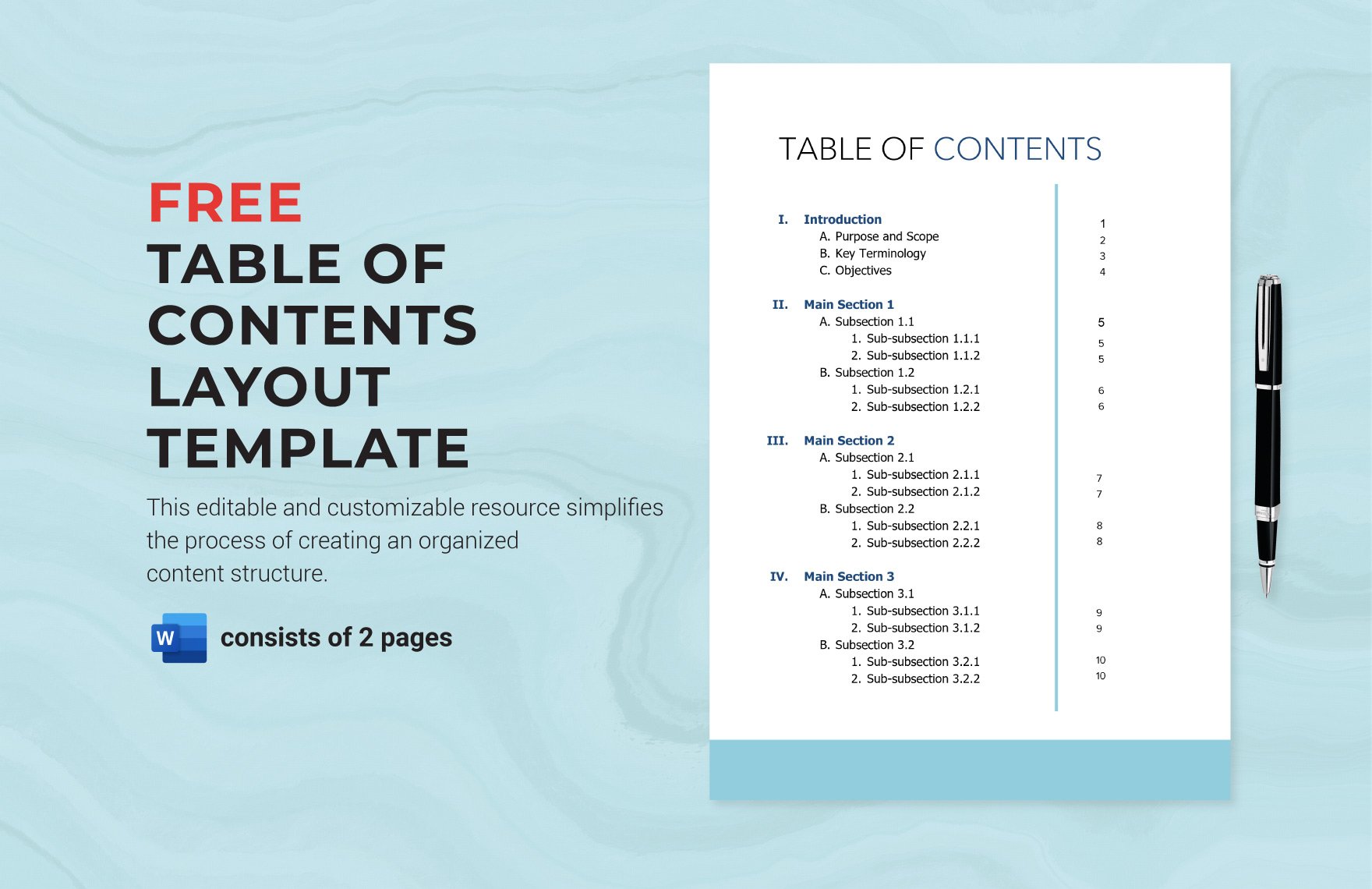Table of Contents Layout Template