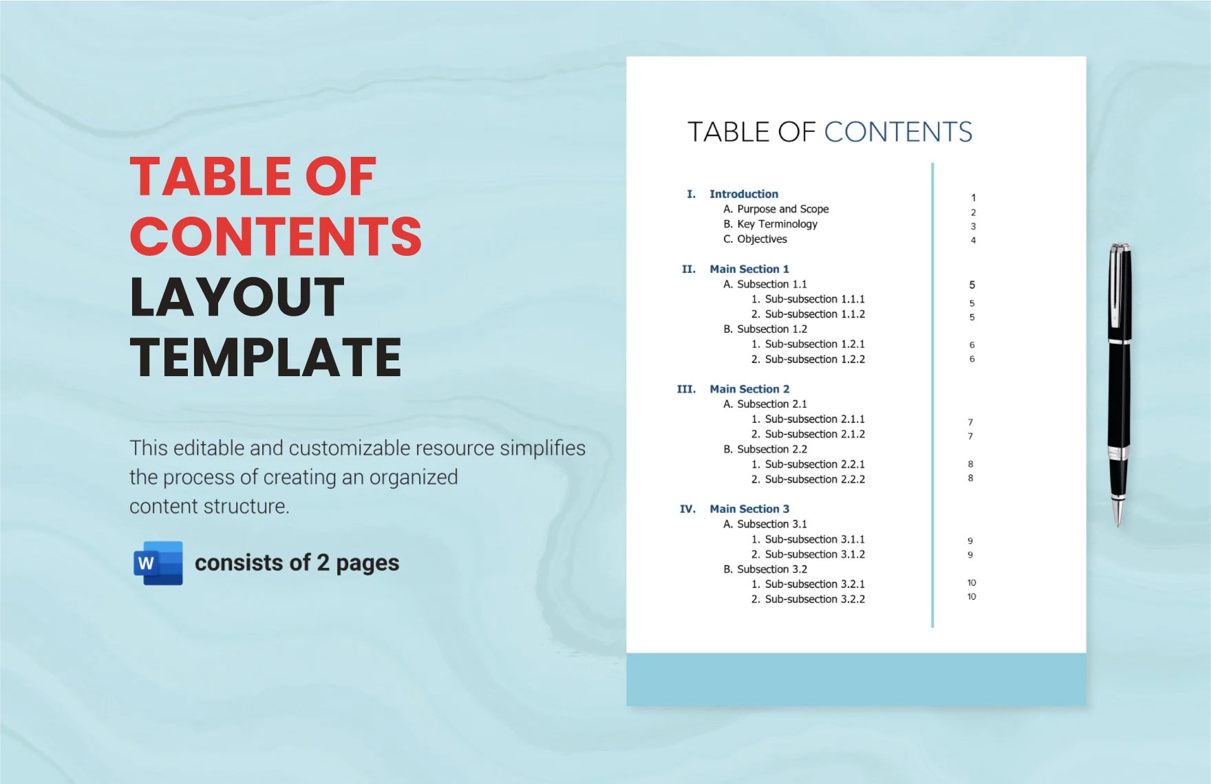 Free Table of Contents Layout Template in Word