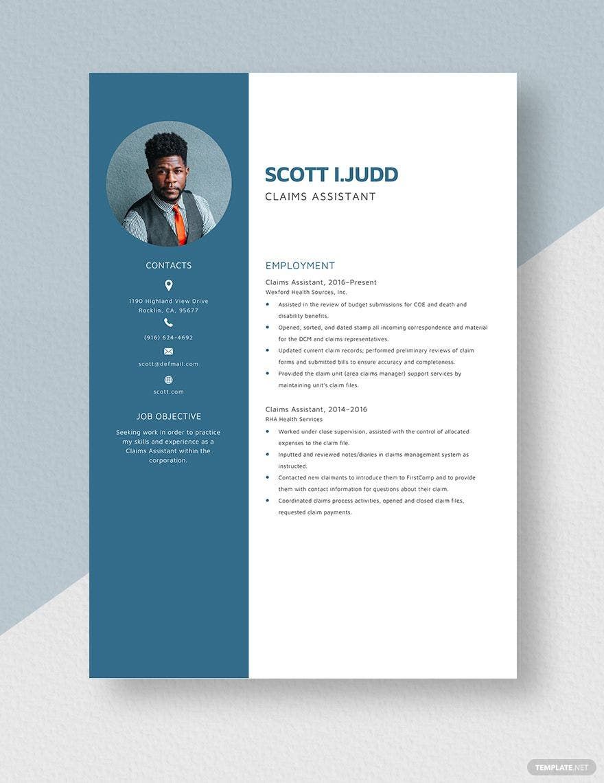 Claims Assistant Resume Word Apple Pages Template Net   Claims Assistant Resume Template 3 0 