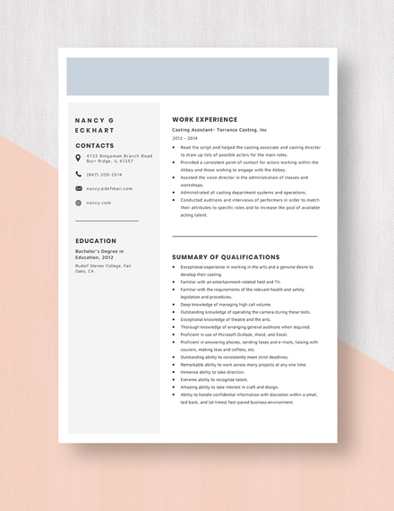 Casting Assistant Resume Template