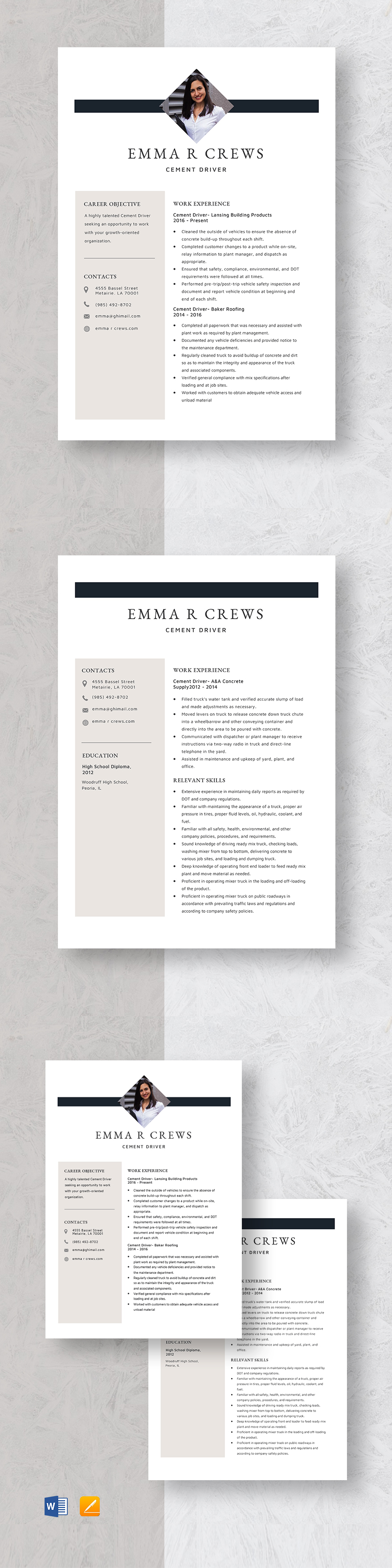 Cement Driver Resume Template