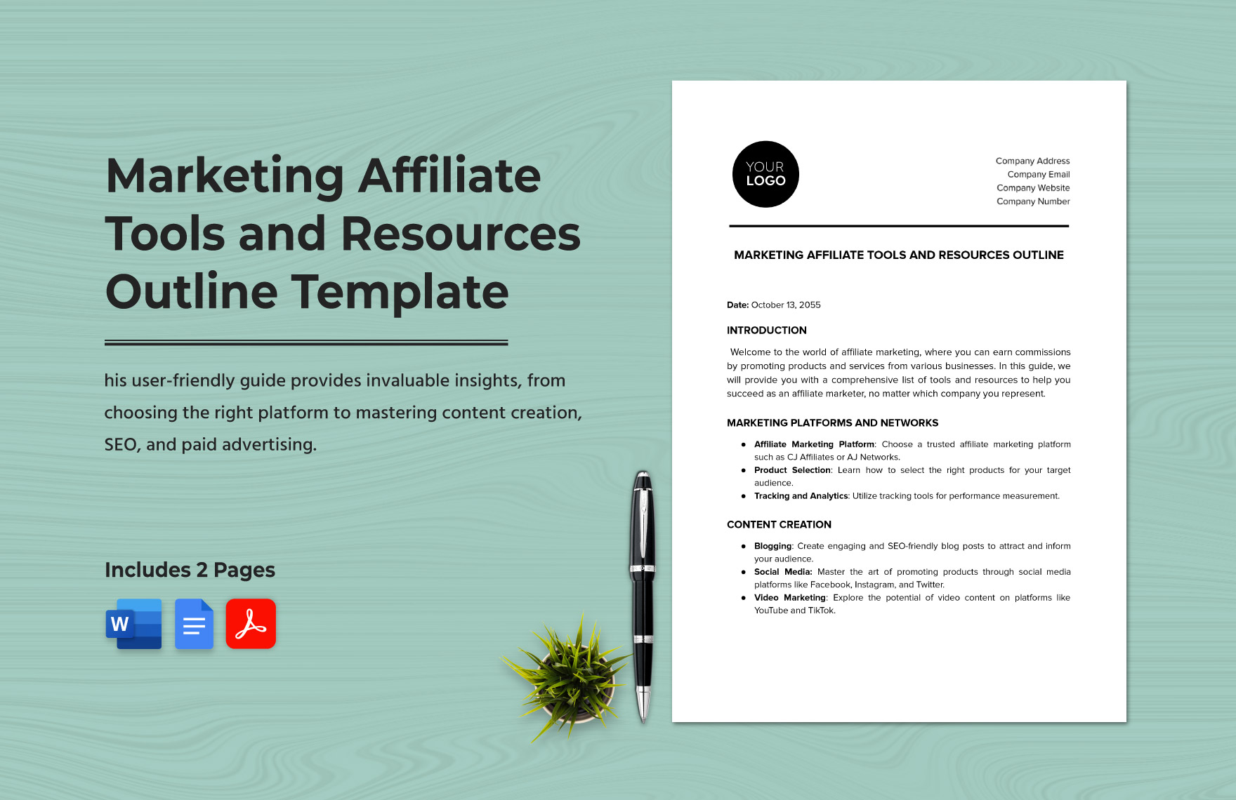 Marketing Affiliate Tools and Resources Outline Template in Word, Google Docs, PDF