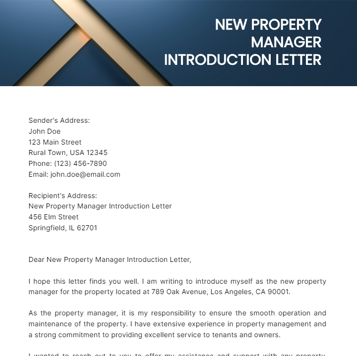 Free New Property Manager Introduction Letter