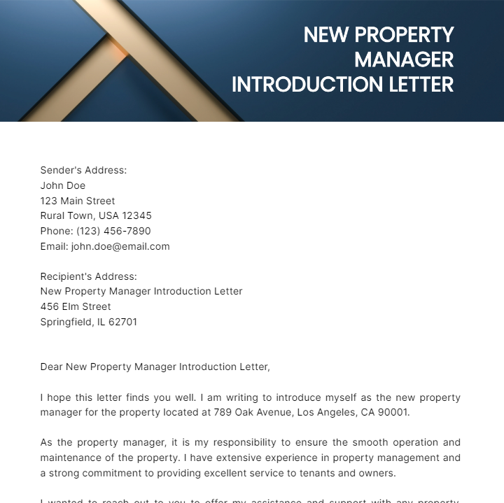 Free New Property Manager Introduction Letter Edit Online Download 