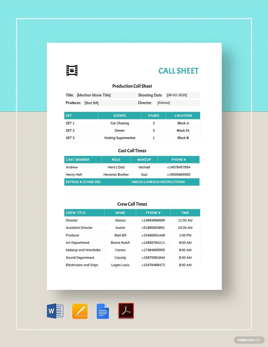 Call Sheet Template