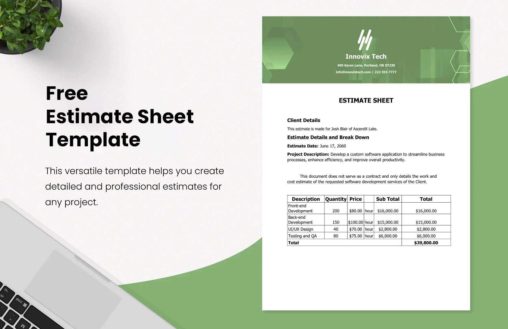 Estimate Sheet Template in Word, Google Docs, PDF