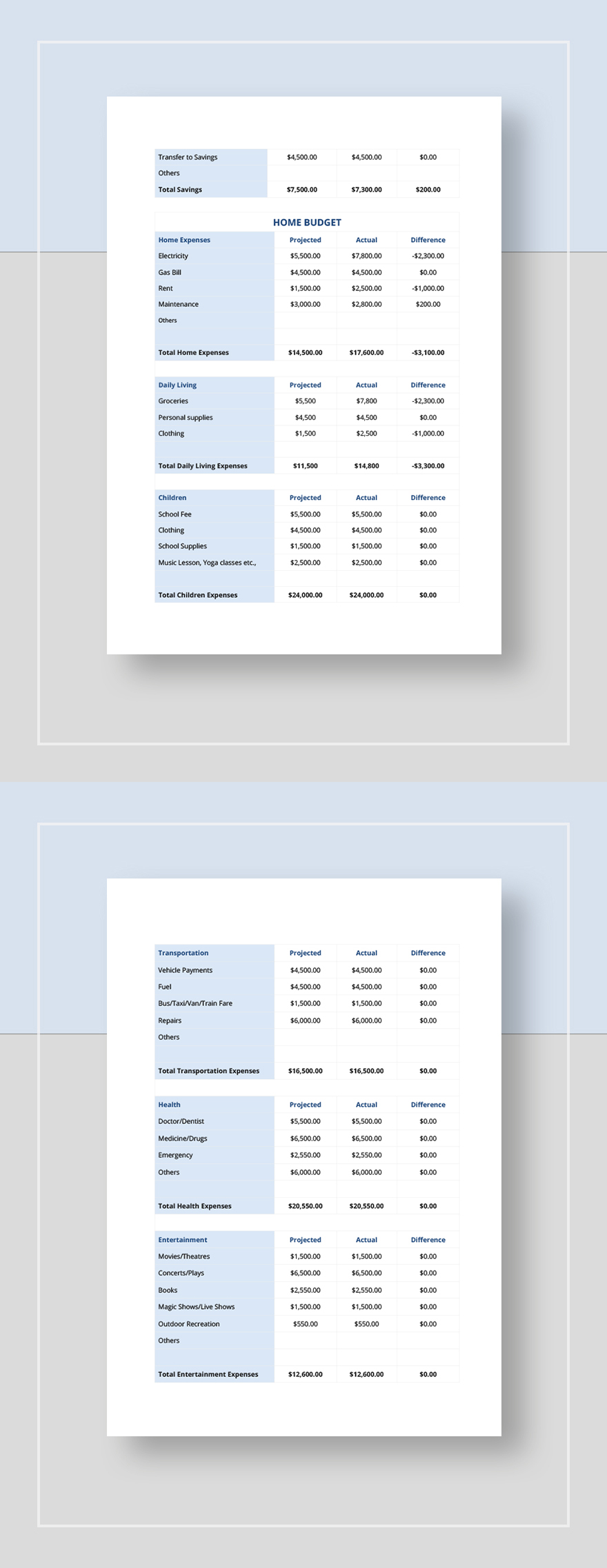 Monthly Expense Sheet Template