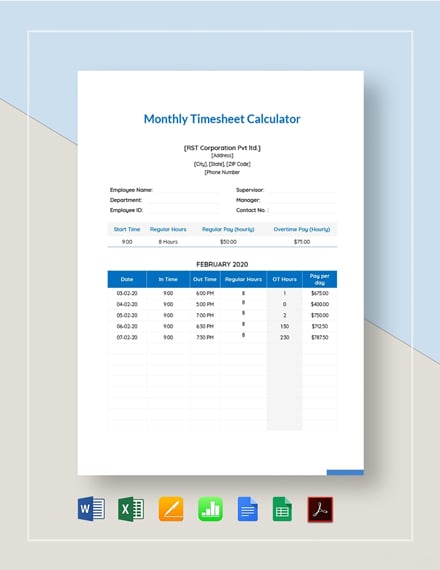 Monthly Timesheet Calculator 