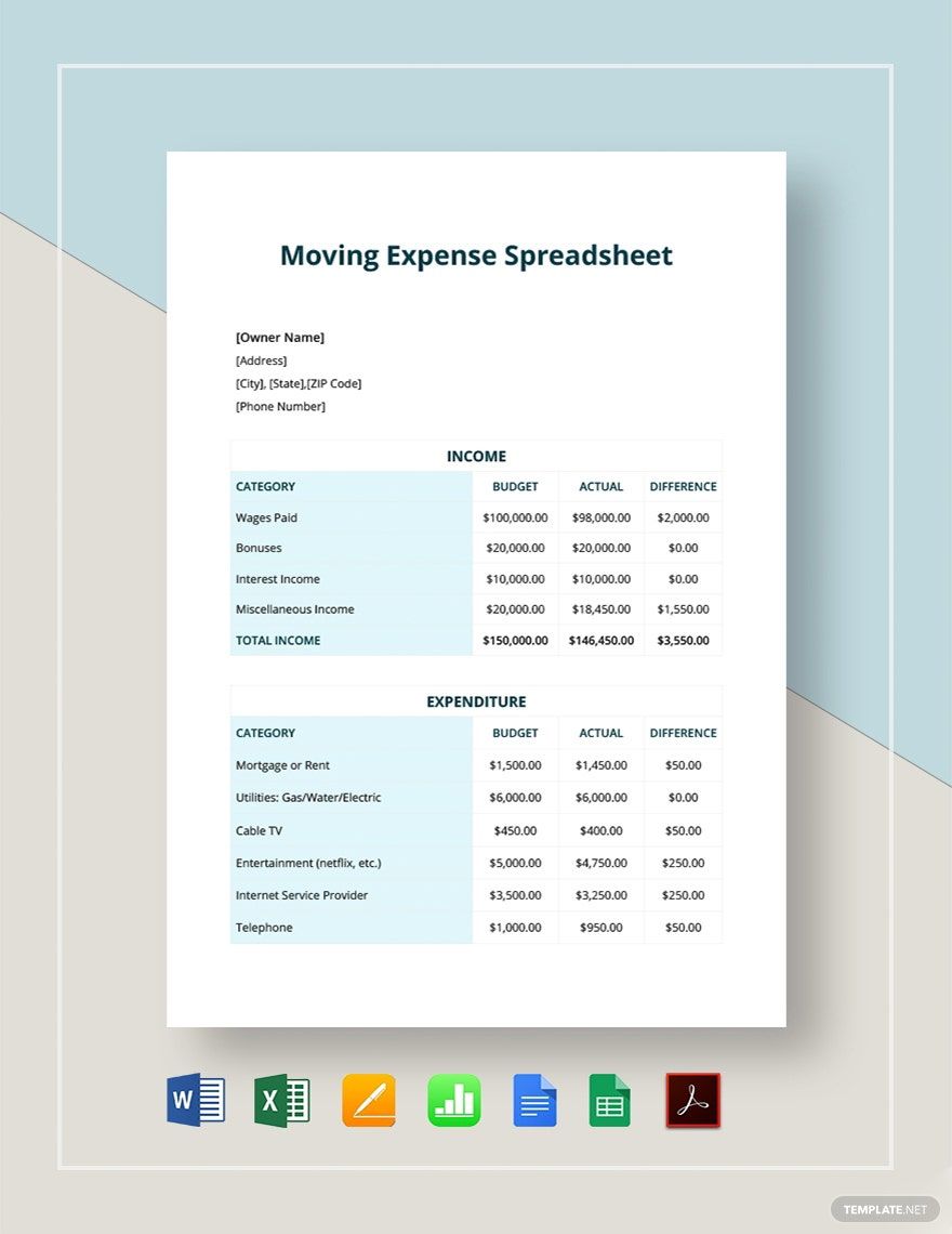 Moving Expenses Spreadsheet Template