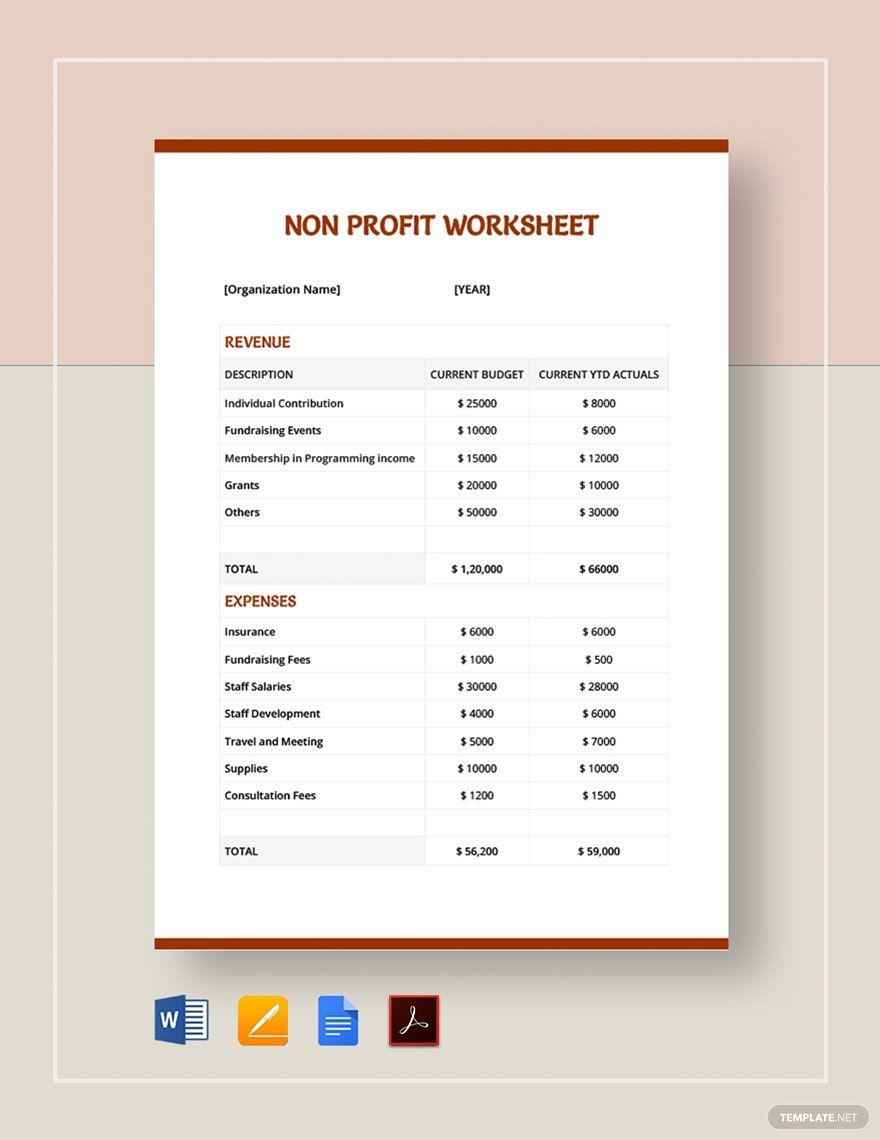 Non Profit Work Sheet
