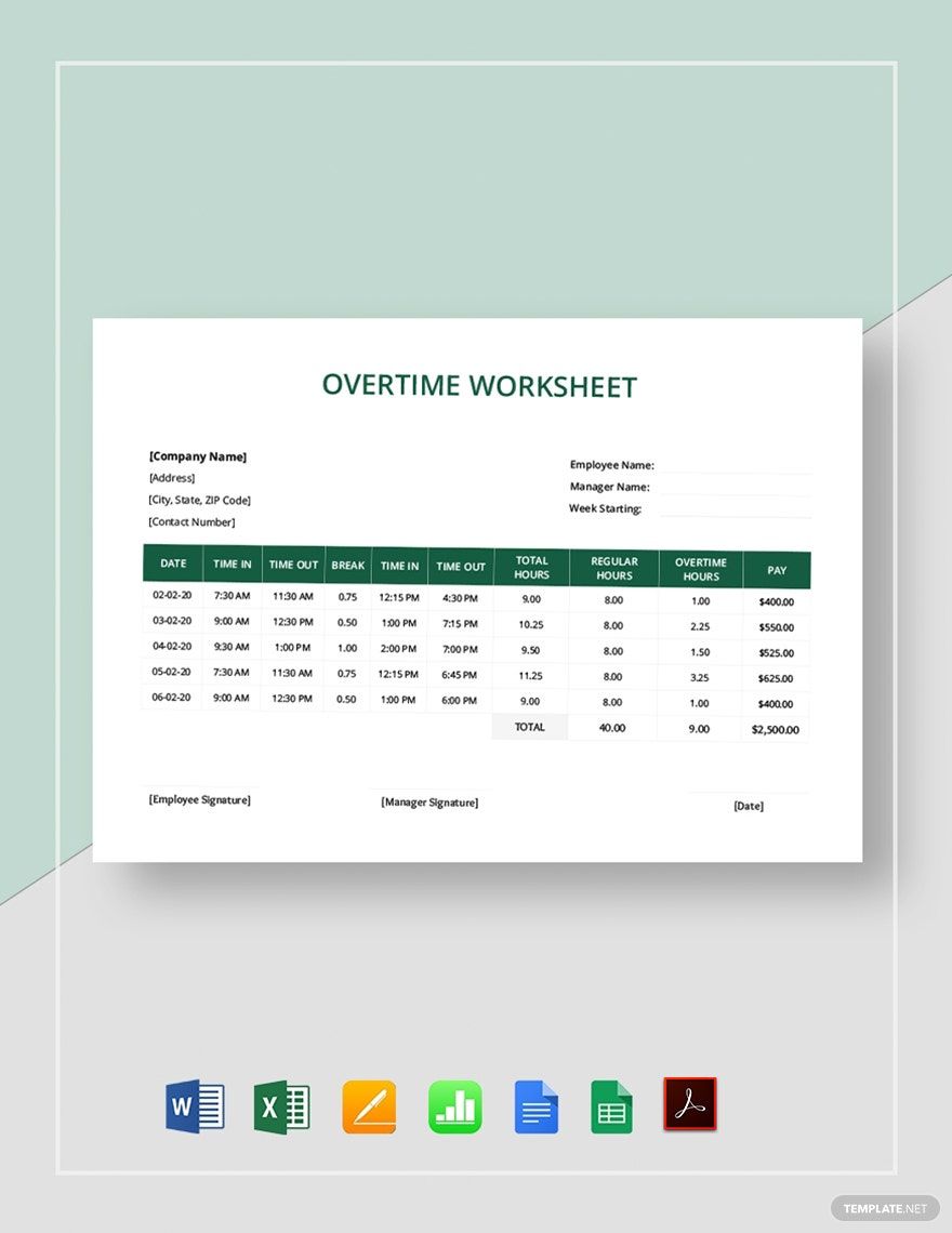 Free Overtime Worksheet Template