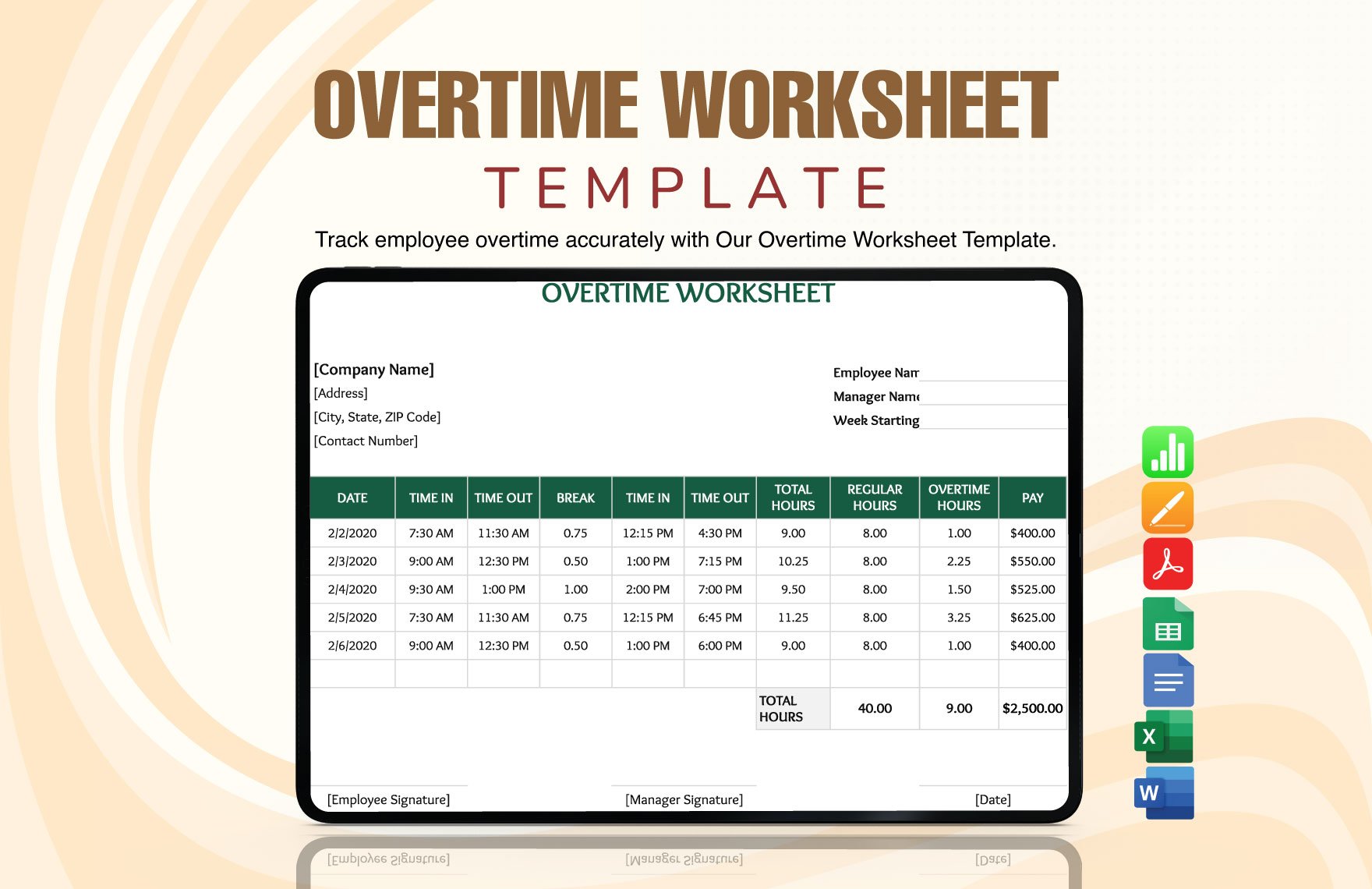Free Overtime Worksheet Template in Word, Google Docs, Excel, PDF, Google Sheets, Apple Pages, Apple Numbers