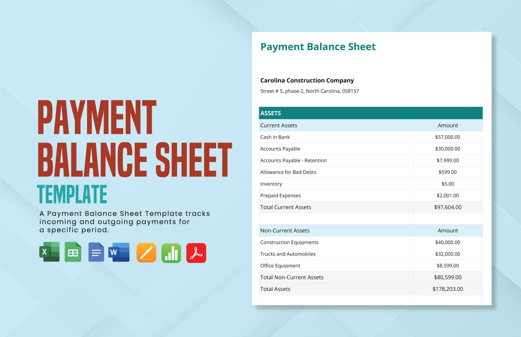 Payment Balance Sheet Template in Word, Google Docs, Excel, PDF, Google Sheets, Apple Pages, Apple Numbers