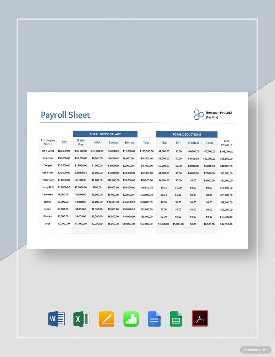 Payroll Sheet Template