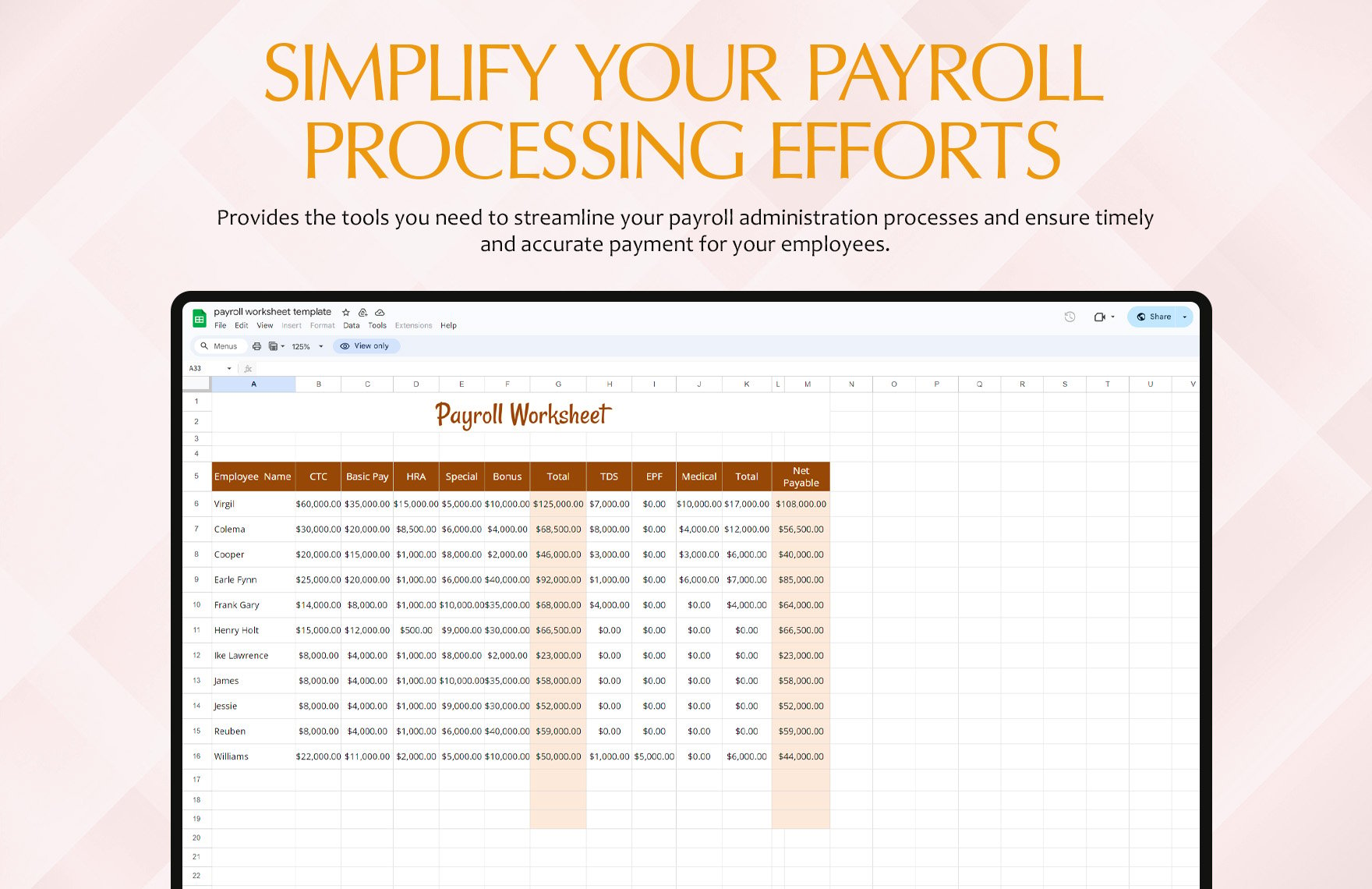 Payroll Worksheet Template
