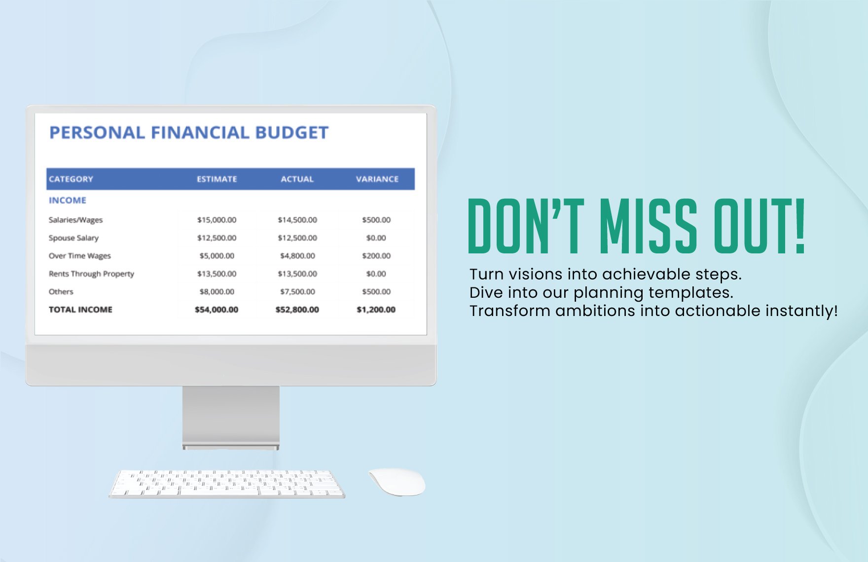 Personal Finance Budget Spread Sheet Template
