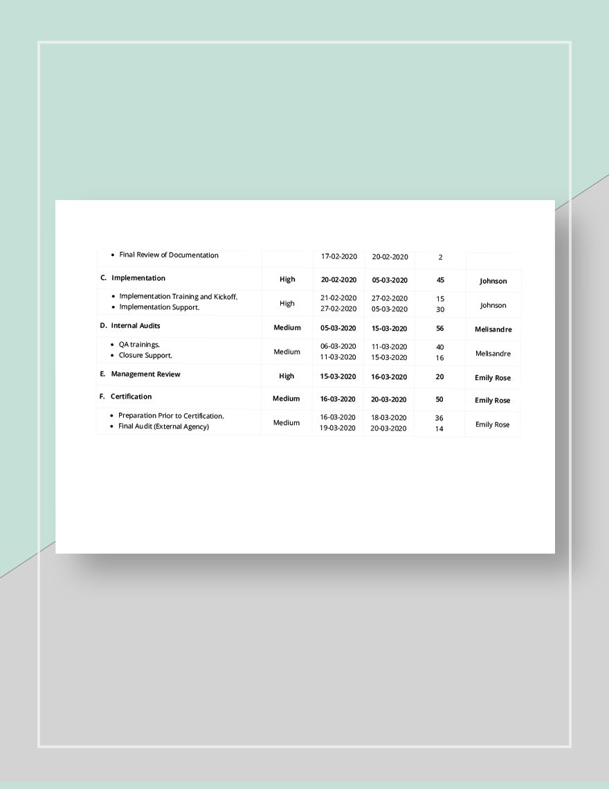 Project Sheet Template