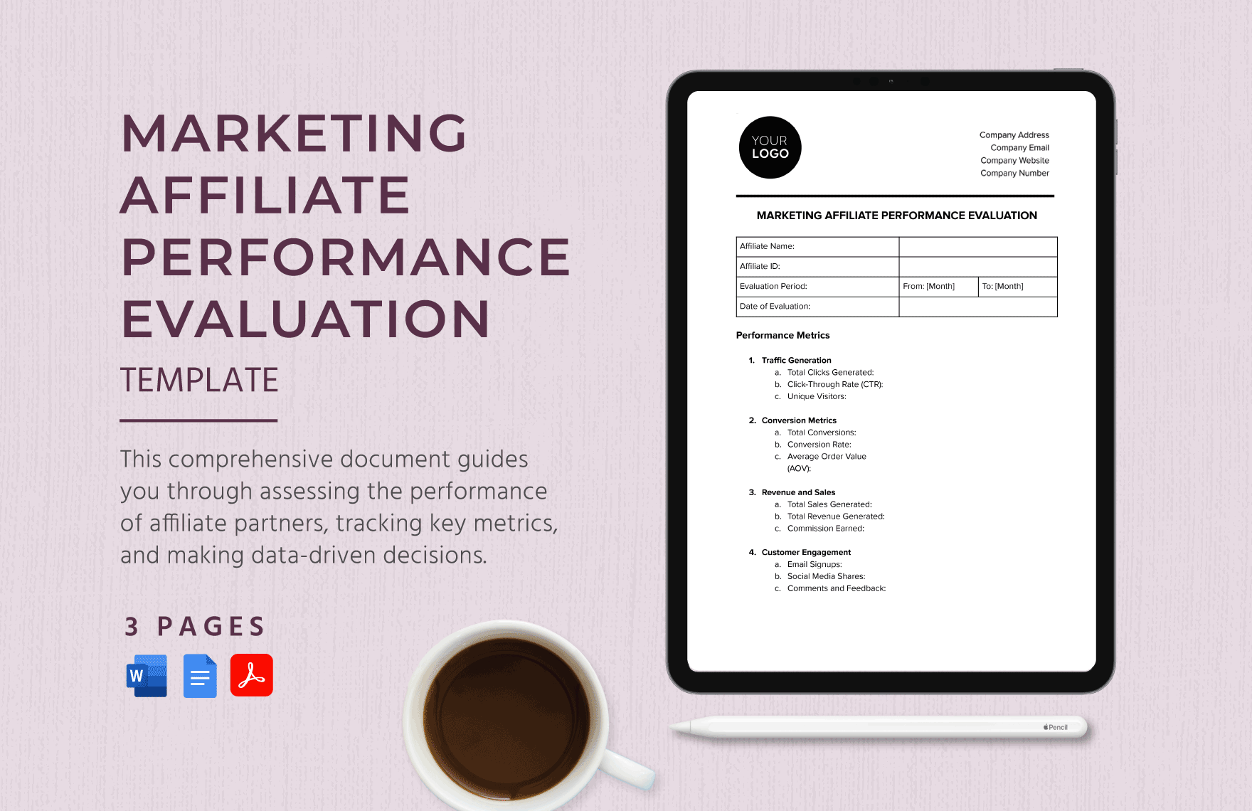 Marketing Affiliate Performance Evaluation Template in Word, Google Docs, PDF