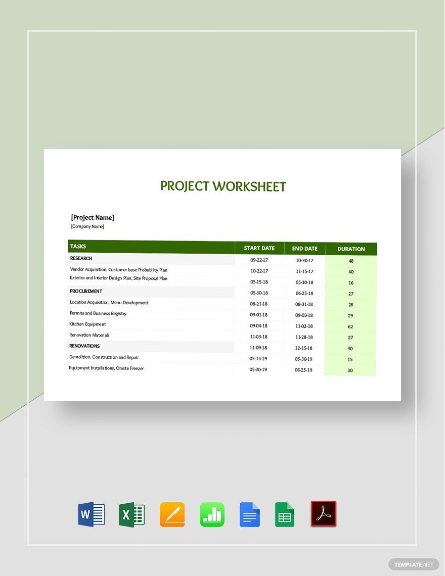 Project Worksheet Template Download In Word Google Docs Excel PDF 