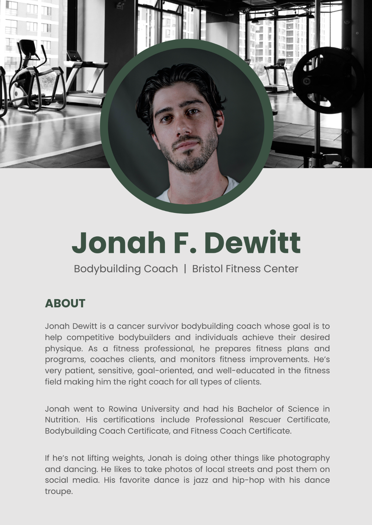 Bio For Fitness Professional Template