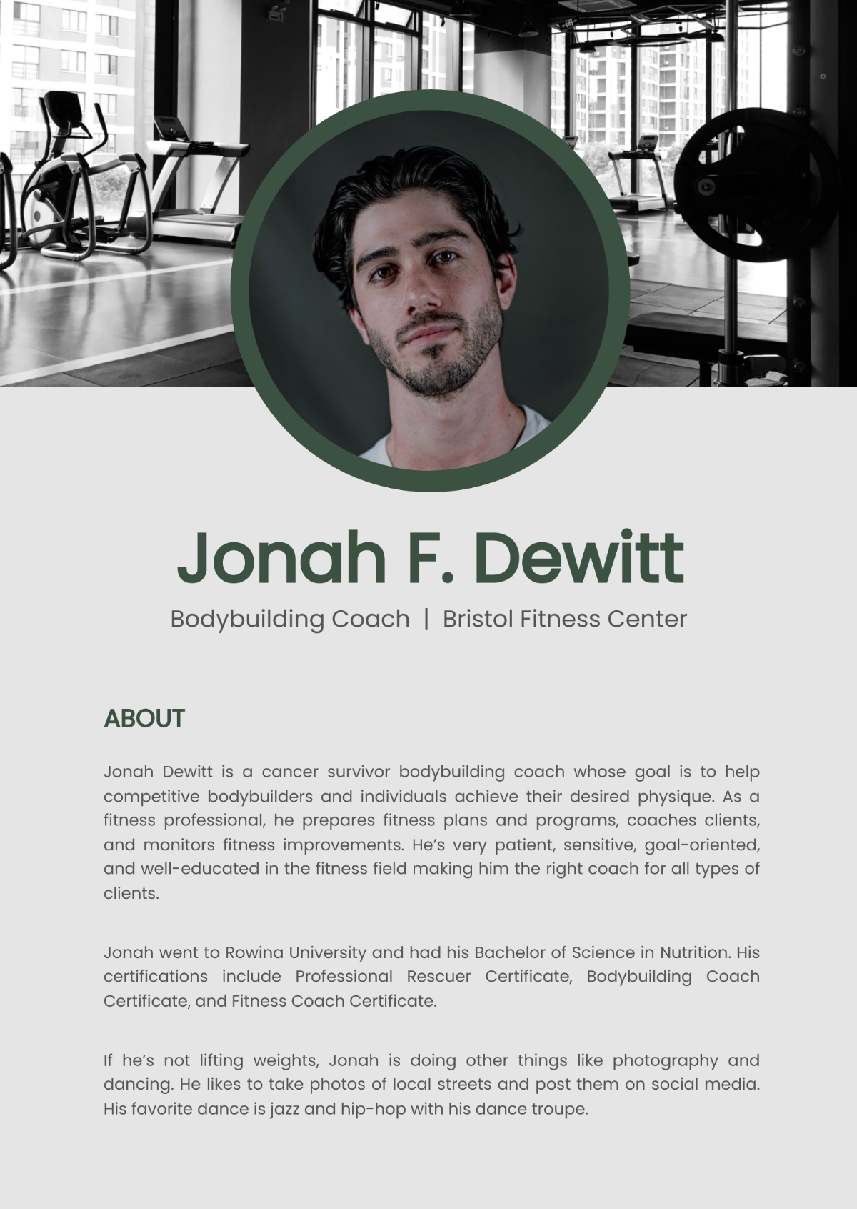 Bio For Fitness Professional Template Edit Online & Download Example