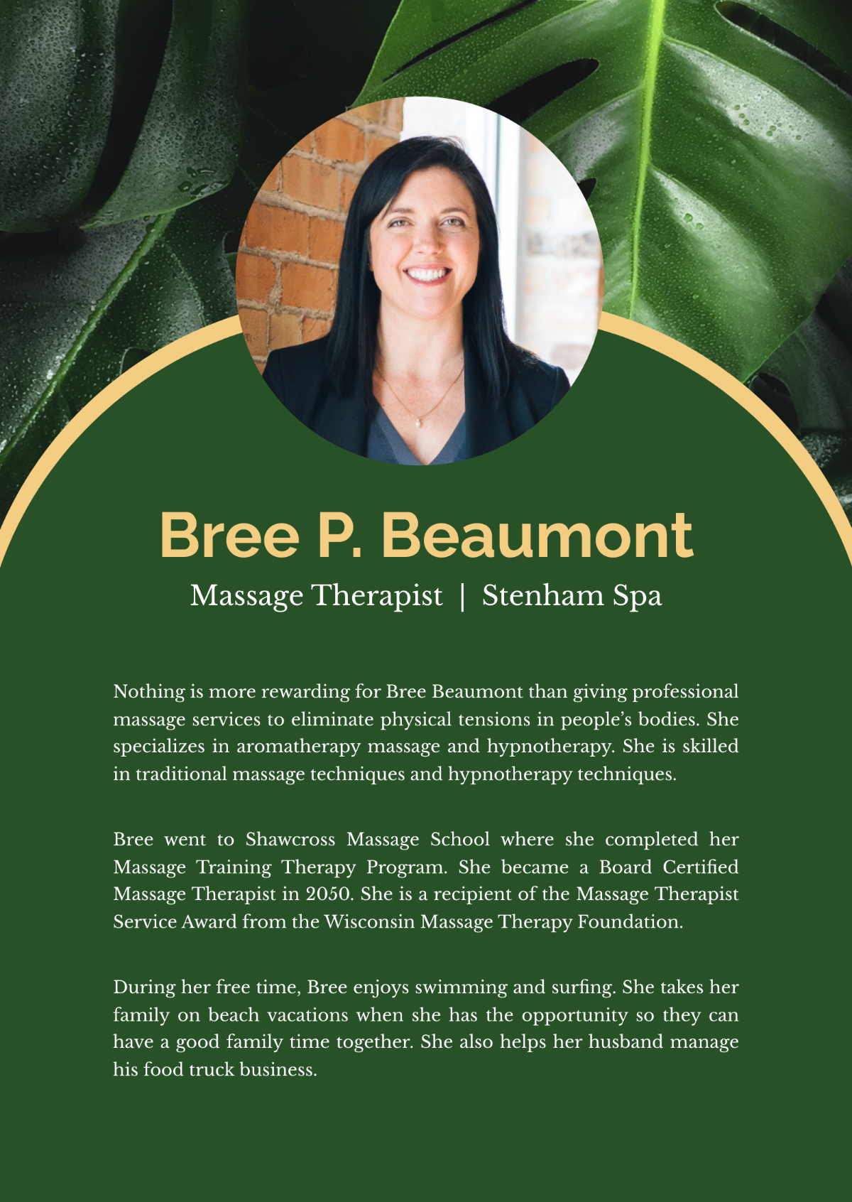Free Professional Bio For Massage Therapist Template