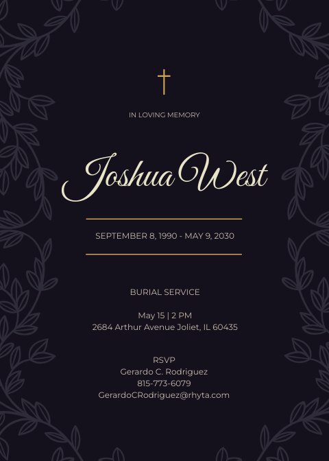 Elegant Funeral Burial Invitation