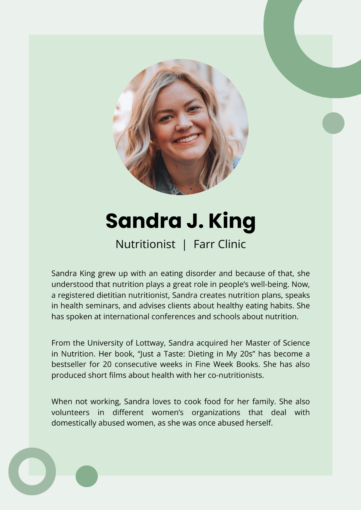 Free Professional Bio For Nutritionist Template