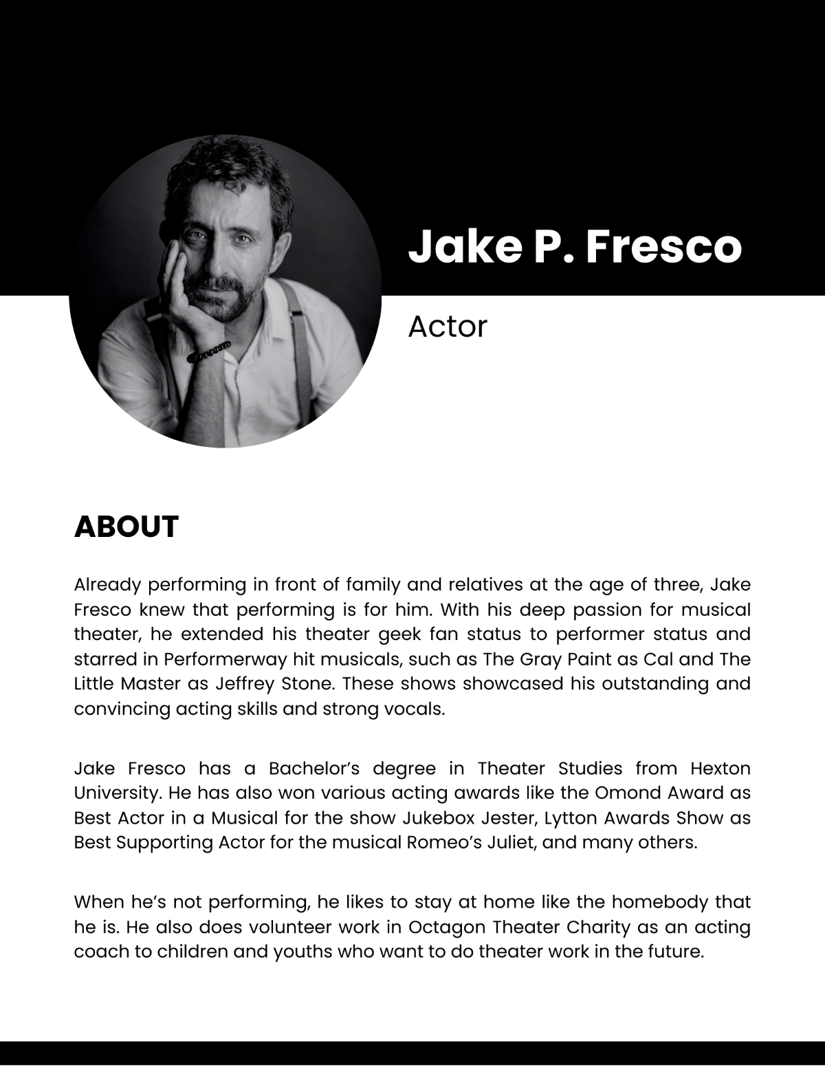 Professional Bio For Actor Template