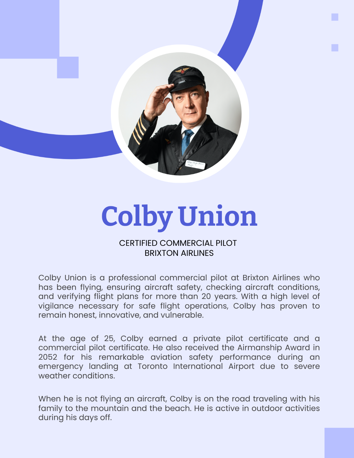 Flying Bio Tutorial Professional Bio For Aviation Template - Edit Online & Download Example ...