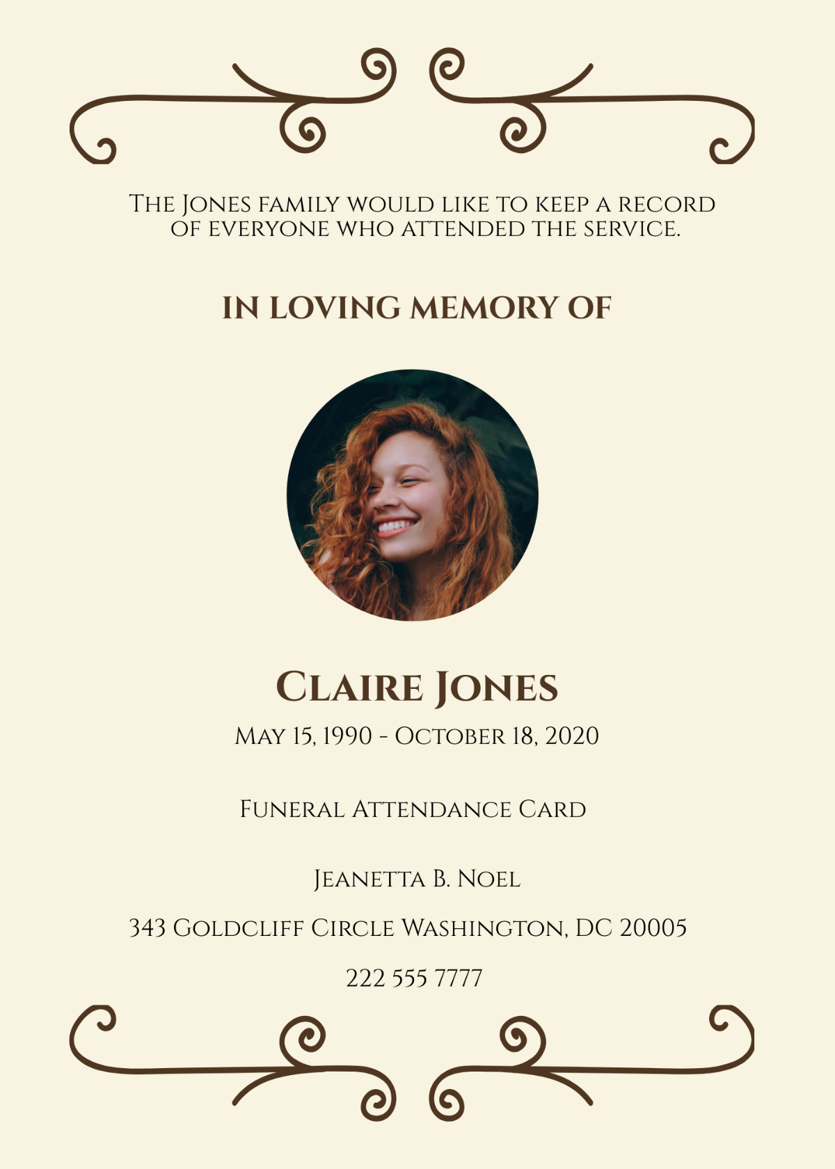 Funeral Attendance Card