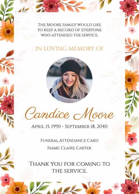 Funeral Attendance Thank You Card