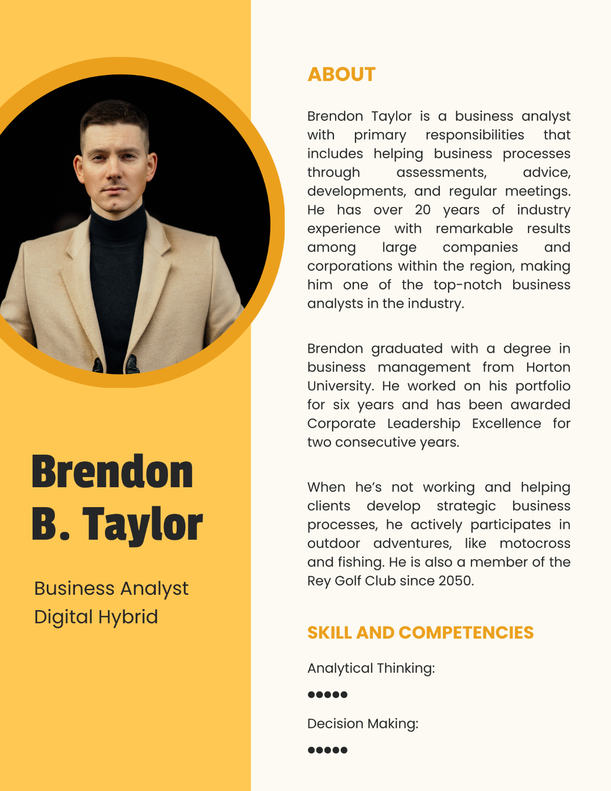 Professional Bio For Analyst Template
