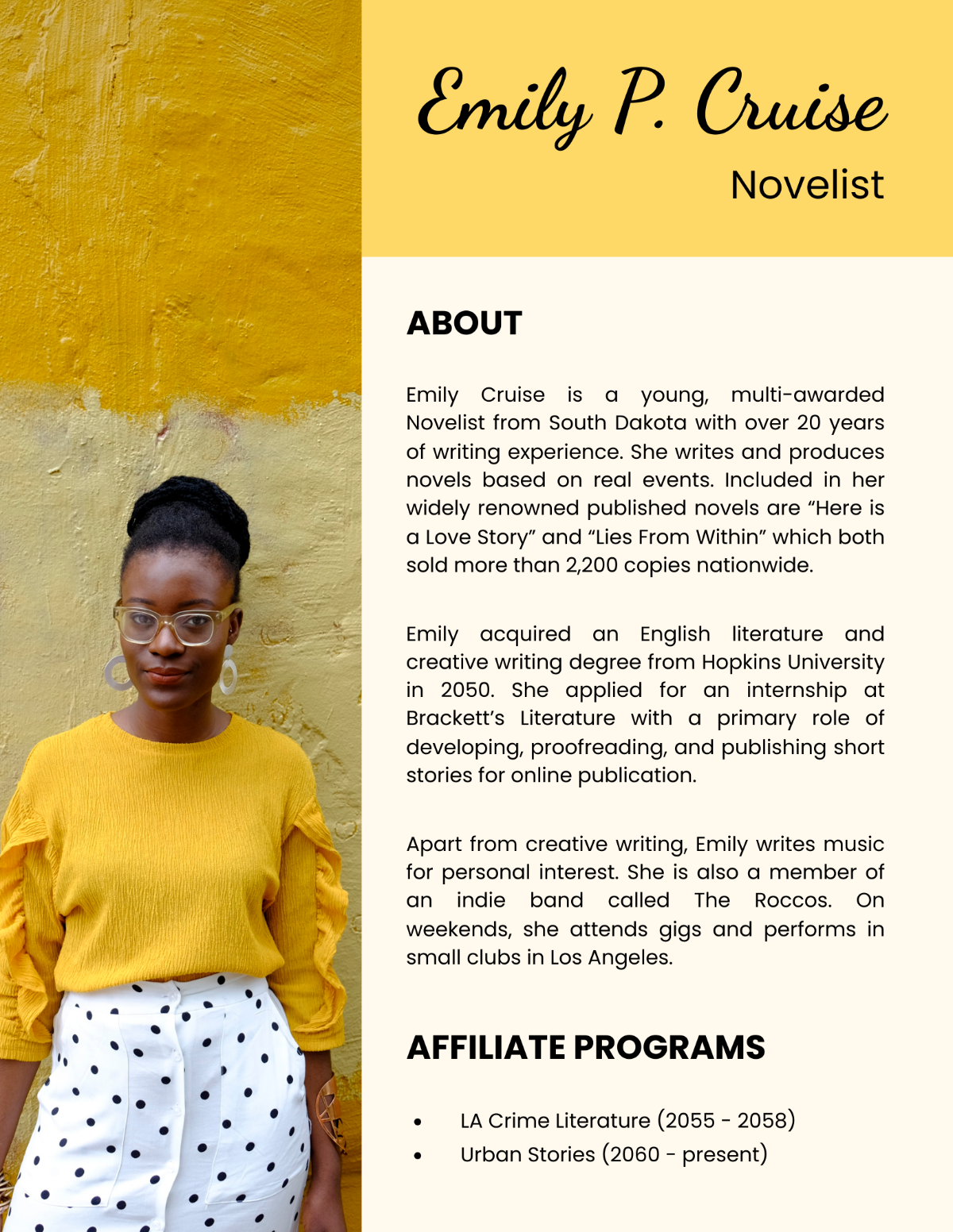 Professional Bio For Author Template