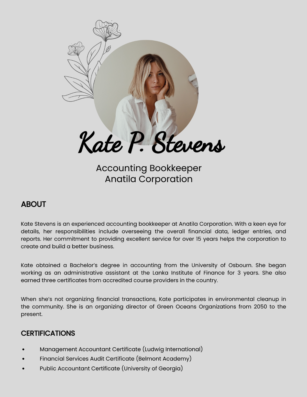 Professional Bio For Bookkeeper Template