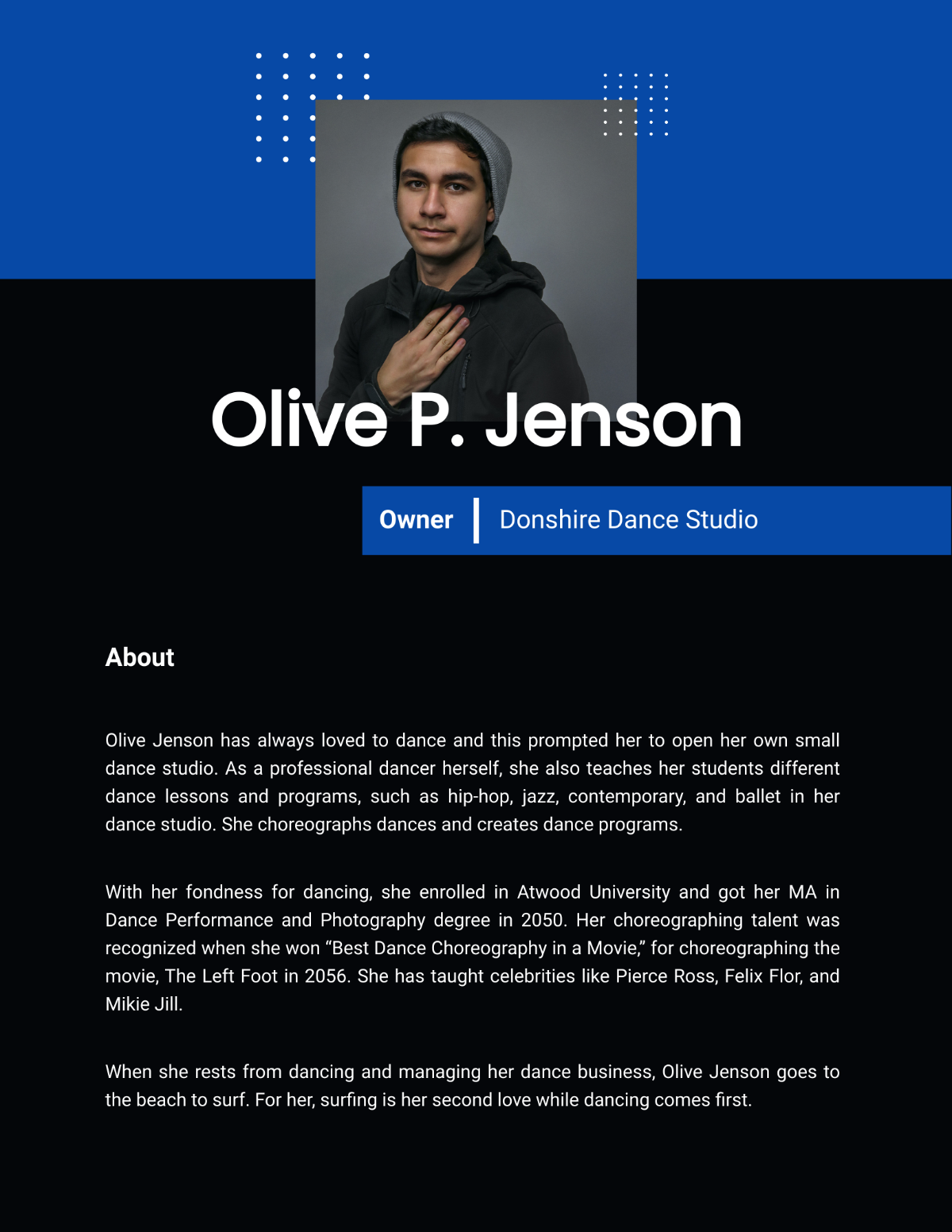 Professional Bio For Owner Of A Small Business Template