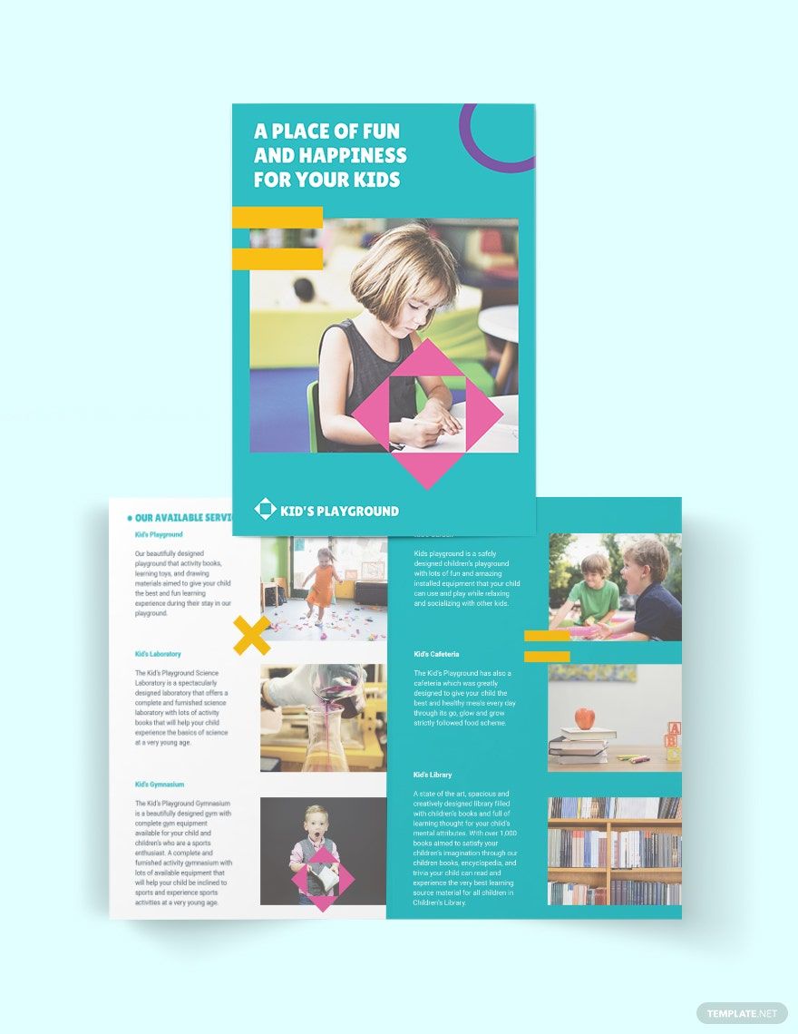 Play School Bi-Fold Brochure Template in Word, Google Docs, Illustrator, PSD, Apple Pages, Publisher, InDesign