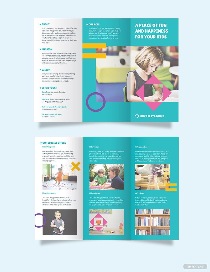Play School Tri-Fold Brochure Template in Word, Google Docs, Illustrator, PSD, Apple Pages, Publisher, InDesign