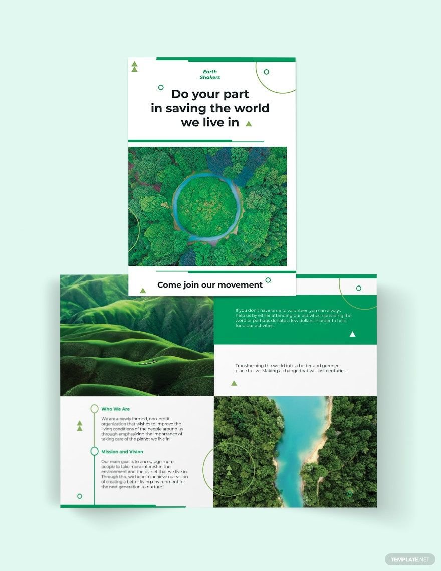 Environmental Conservation Bi-Fold Brochure Template in Word, Google Docs, Illustrator, PSD, Apple Pages, Publisher, InDesign