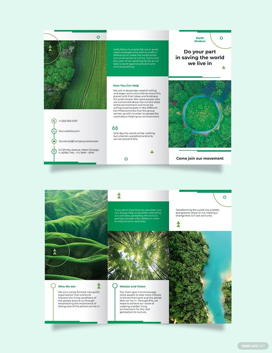 Environmental Conservation Tri-Fold Brochure Template in Word, Google Docs, Illustrator, PSD, Apple Pages, Publisher, InDesign