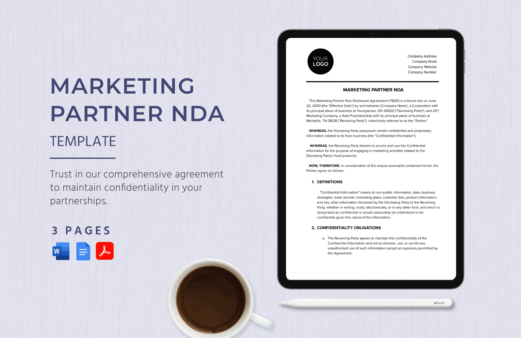 Marketing Partner NDA Template in Word, Google Docs, PDF
