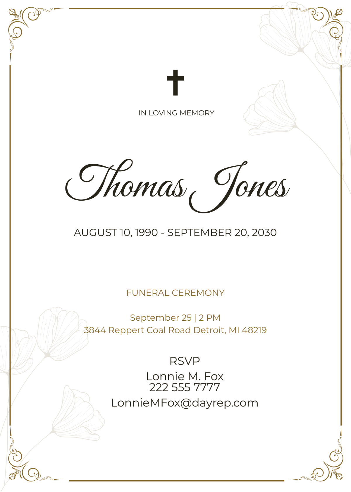 Funeral Ceremony Invitation Card