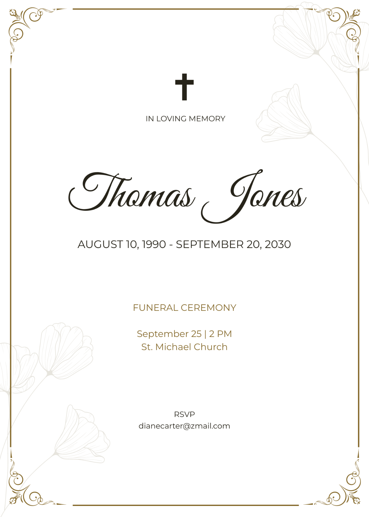 Funeral Ceremony Invitation Card Template