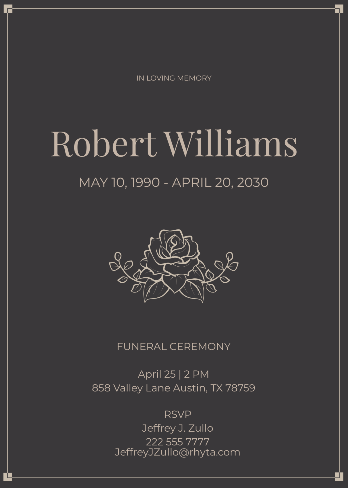 Sample Funeral Invitation Card