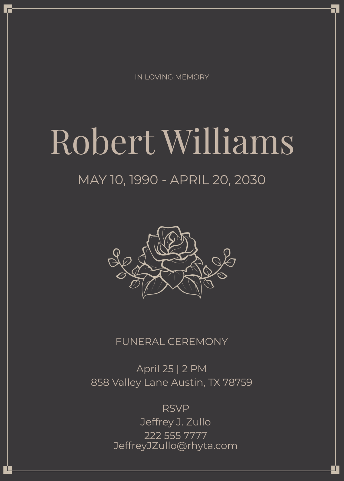 Sample Funeral Invitation Card Template - Edit Online & Download