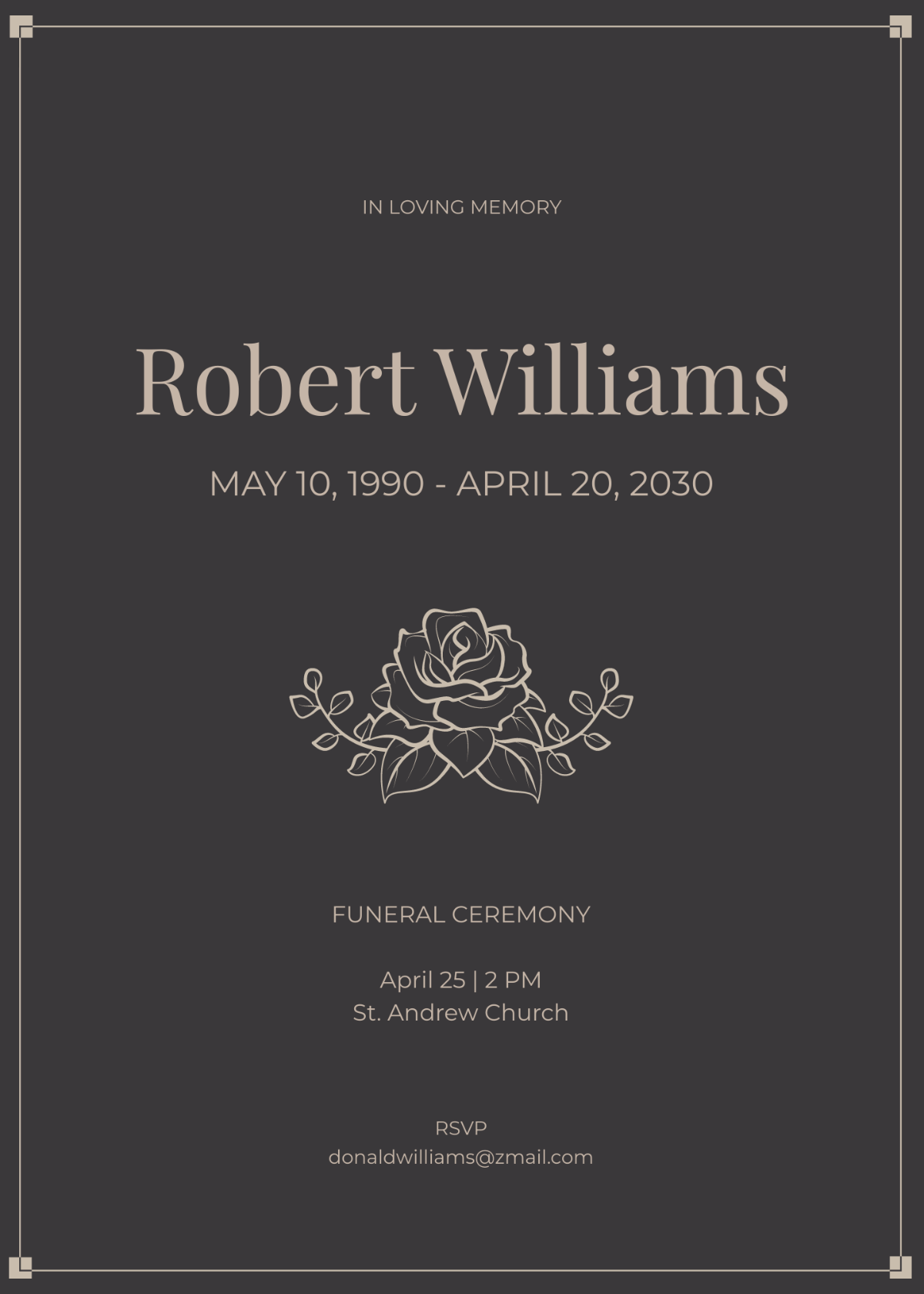 Sample Funeral Invitation Card Template