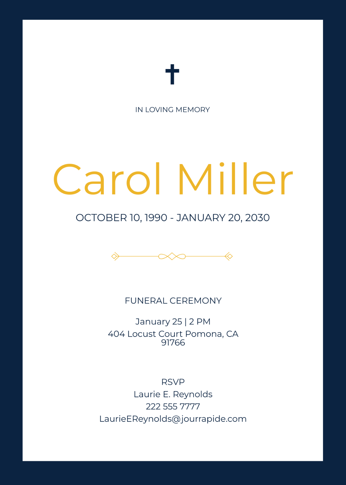 Simple Funeral Invitation Card Template - Edit Online & Download